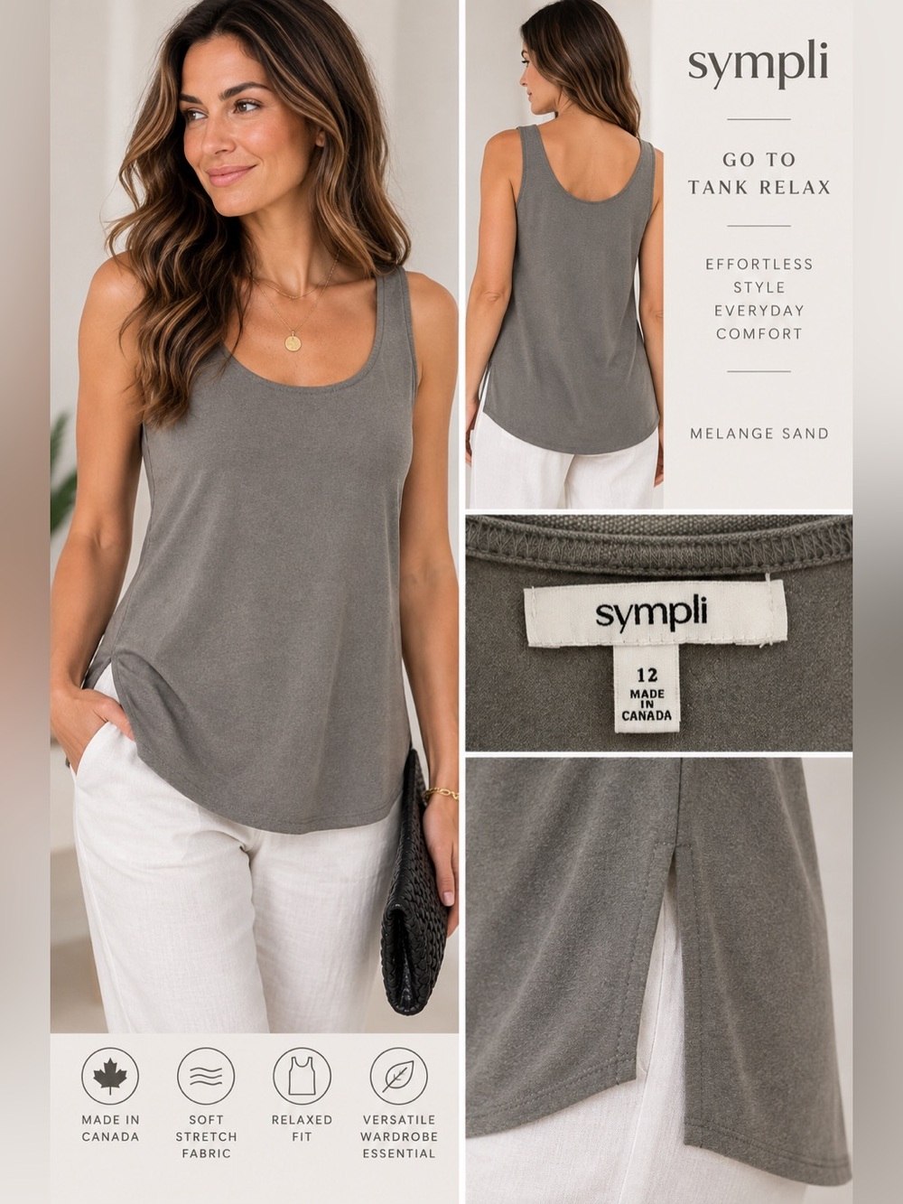 Sympli Go To Tank Melange Sand Scoop Neck Tank Size 12 Travel Taupe Gray